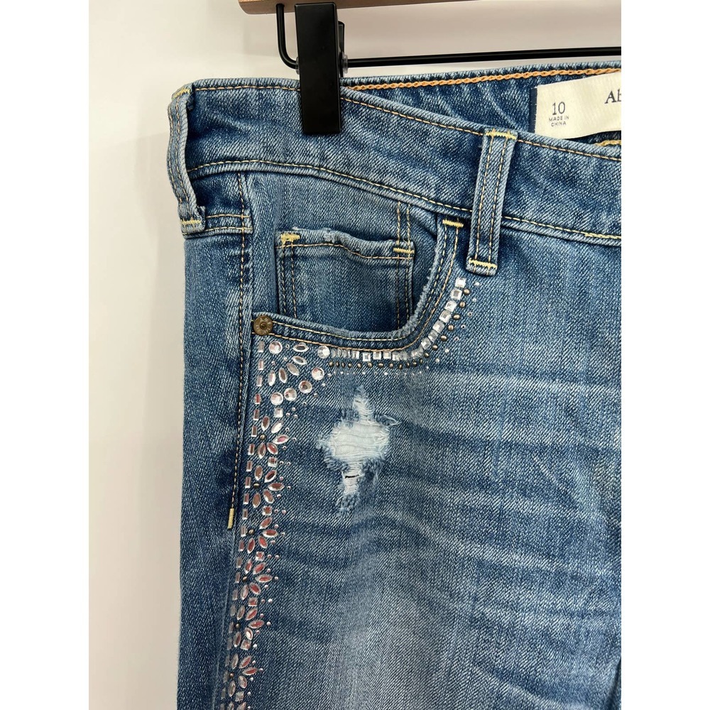 Abercrombie & Fitch Y2k Rhinestone Embellished Distressed Skinny Jean Sz 30/10 - Picture 4 of 10